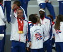 Track cycling triple Olympic Gold Medal winner, Sir Chris Hoy, at the Trafalgar Square celebrations